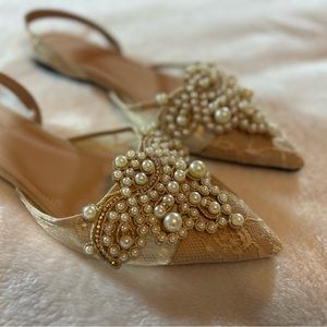Pearl sling back flats